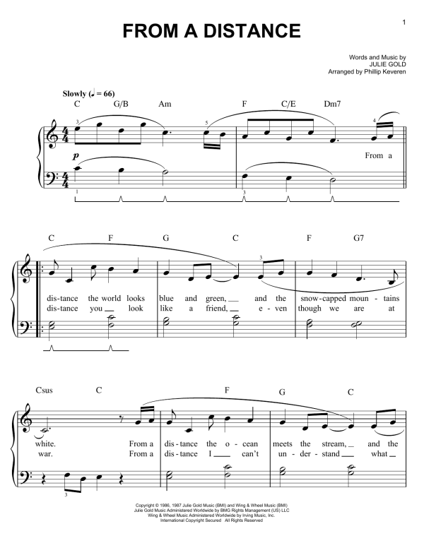 Bette Midler From A Distance (arr. Phillip Keveren) Musik Noten - Easy Piano - 152962-0