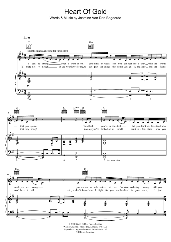 Birdy Heart Of Gold Musik Noten - Piano, Vocal & Guitar Chords - 122083-0