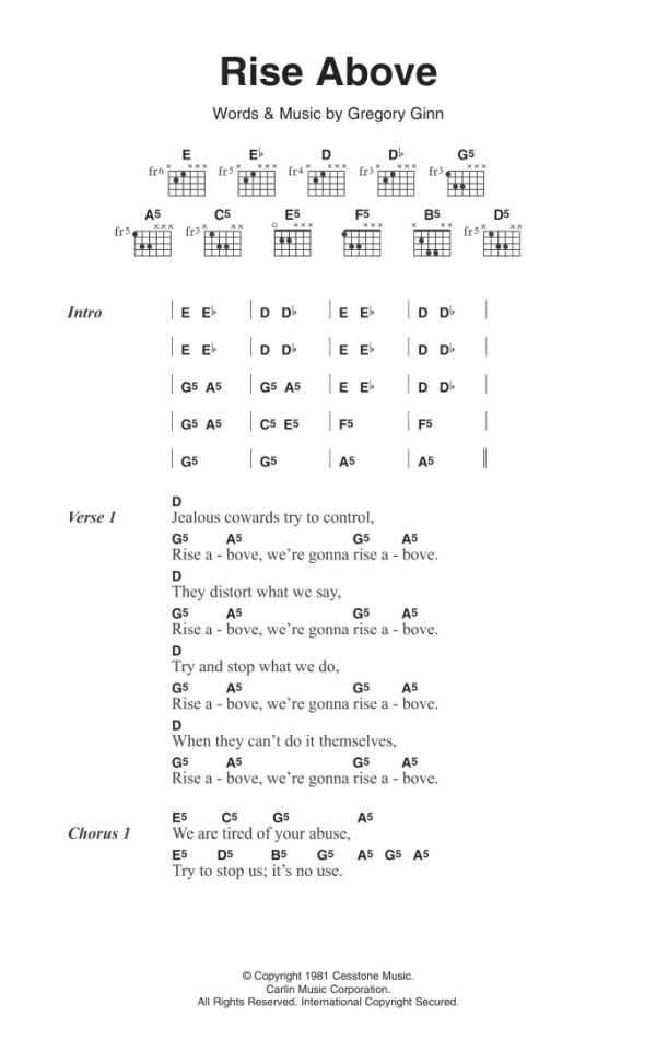 Black Flag Rise Above Musik Noten - Guitar Chords/Lyrics - 120872-0