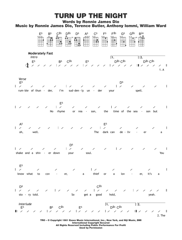 Black Sabbath Turn Up The Night Musik Noten - Ukulele Chords/Lyrics - 122712-0