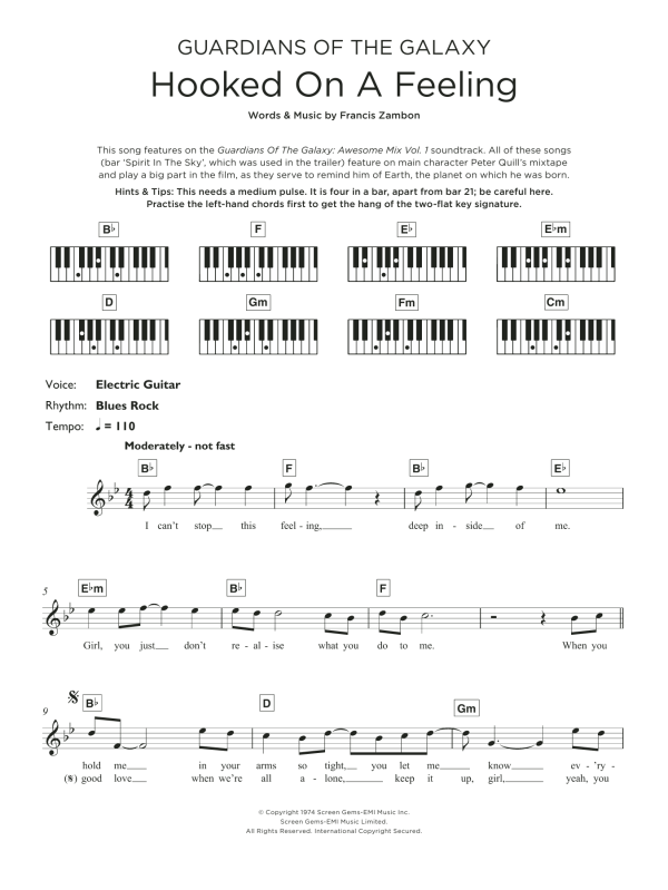 Blue Swede Hooked On A Feeling Musik Noten - Beginner Piano - 120022-0