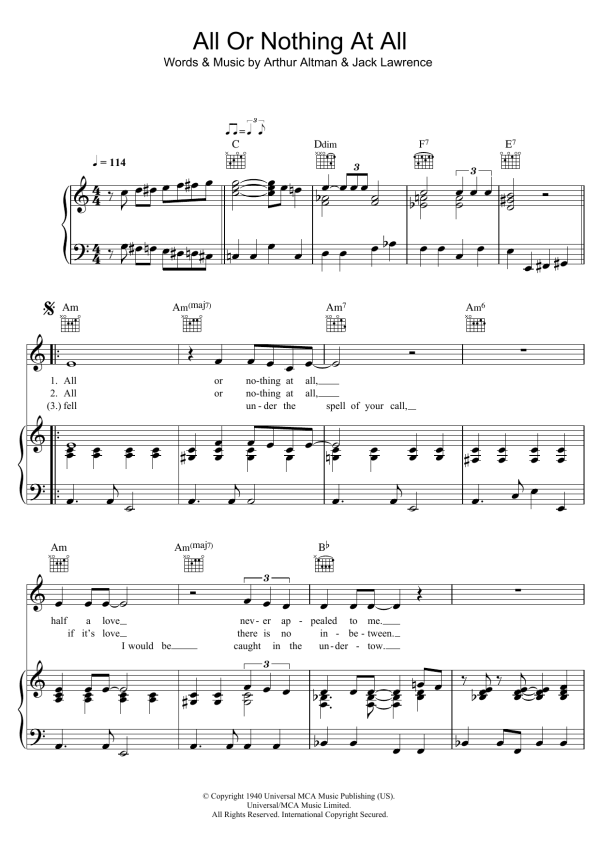 Bob Dylan All Or Nothing At All Musik Noten - Piano, Vocal & Guitar Chords - 123556-0