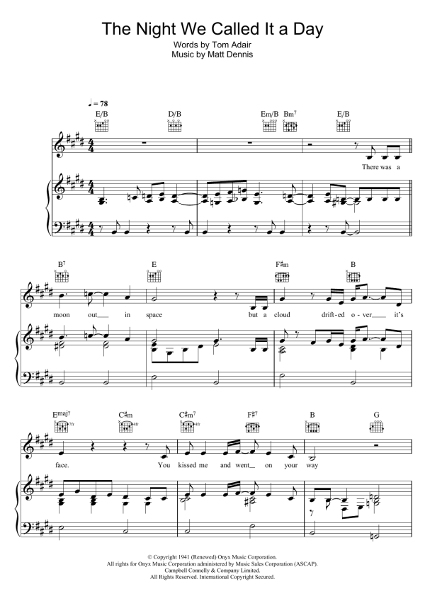 Bob Dylan The Night We Called It A Day Musik Noten - Piano, Vocal & Guitar Chords - 120691-0