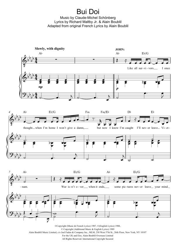 Boublil and Schonberg Bui-Doi (from Miss Saigon) Musik Noten - Piano & Vocal - 119396-0