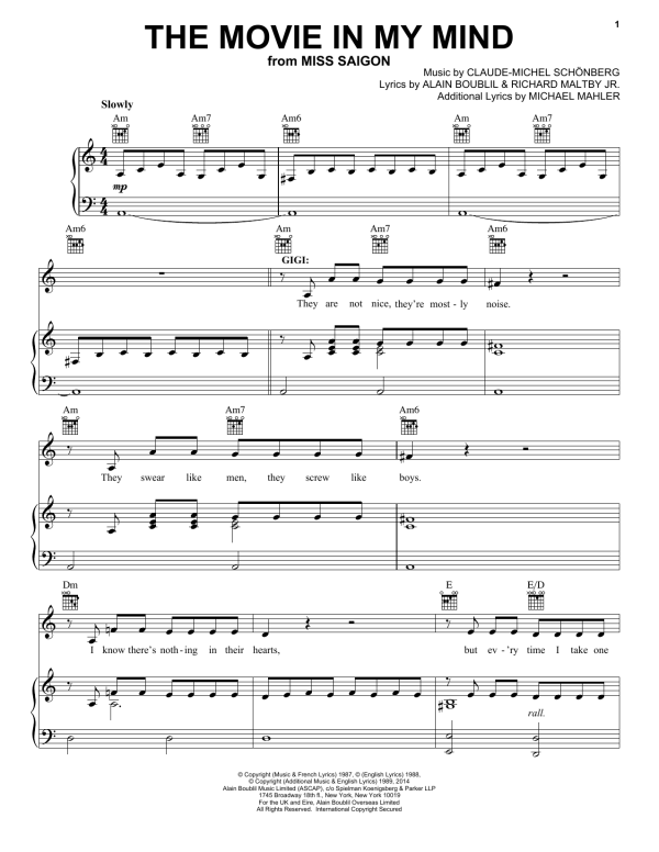 Boublil and Schonberg The Movie In My Mind (from Miss Saigon) Musik Noten - Piano & Vocal - 119381-0