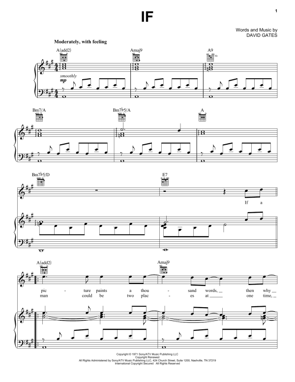 Bread If Musik Noten - Piano, Vocal & Guitar Chords - 111037-0