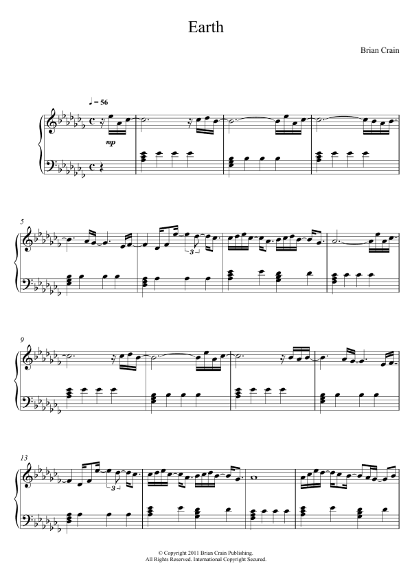 Brian Crain Earth Musik Noten - Piano Solo - 120702-0
