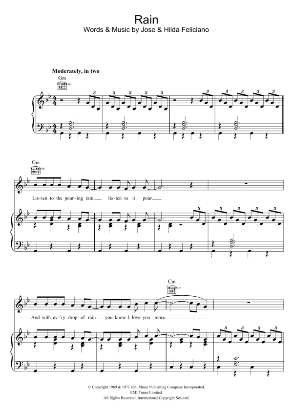 Bruce Ruffin Rain Musik Noten - Piano, Vocal & Guitar Chords - 121090-0
