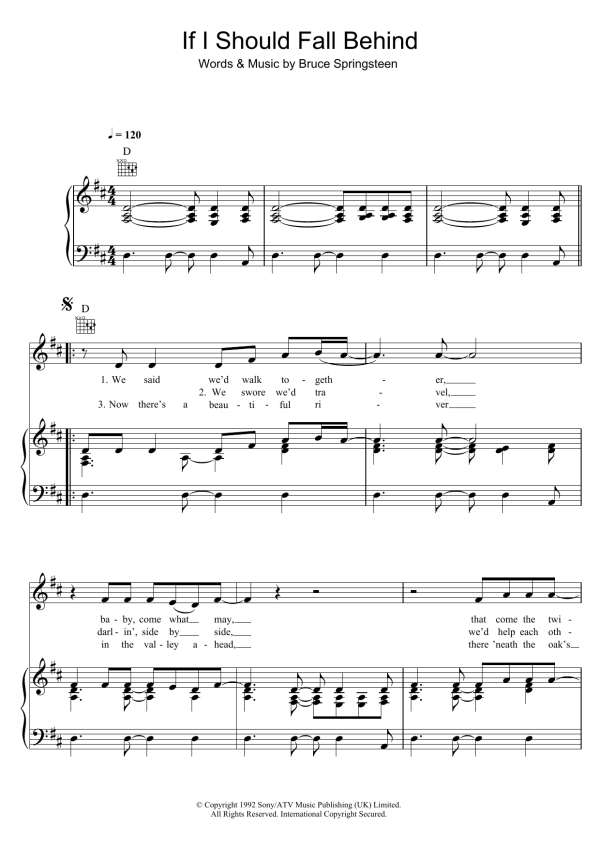 Bruce Springsteen If I Should Fall Behind Musik Noten - Piano, Vocal & Guitar Chords - 122671-0