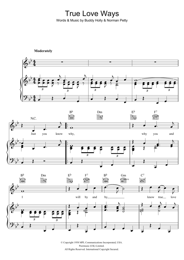 Buddy Holly True Love Ways Musik Noten - Guitar Chords/Lyrics - 118128-0