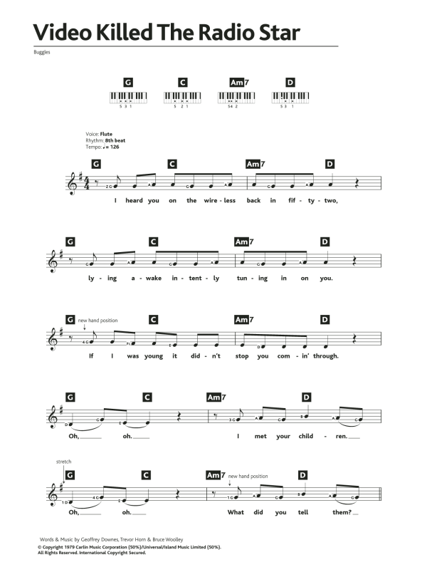Buggles Video Killed The Radio Star Musik Noten - Piano Chords/Lyrics - 117435-0