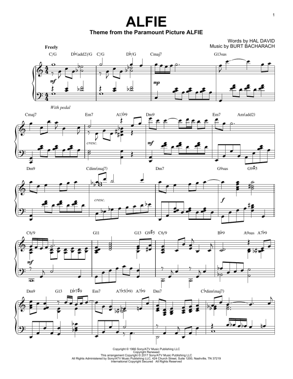 Burt Bacharach Alfie [Jazz version] Musik Noten - Piano Solo - 178407-0