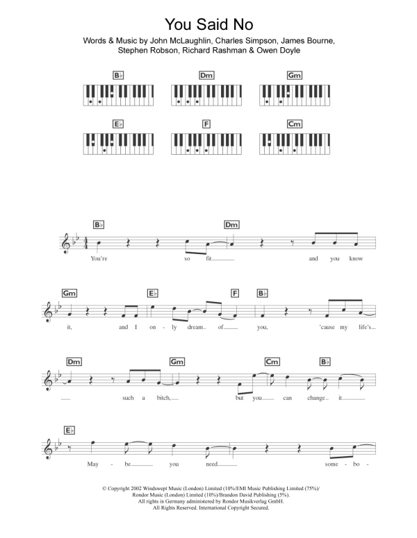 Busted You Said No Musik Noten - Piano Chords/Lyrics - 109842-0