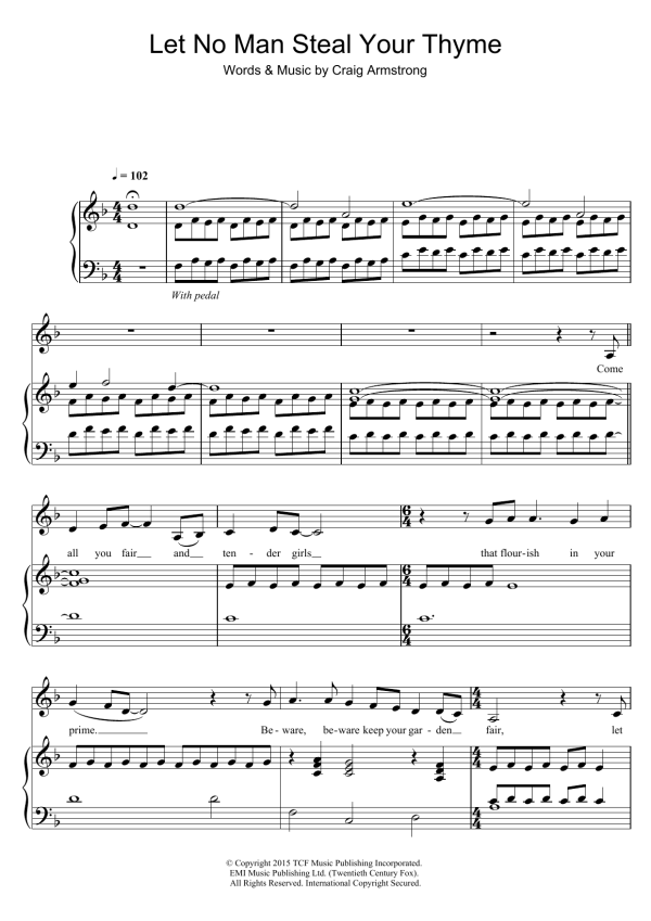 Carey Mulligan Let No Man Steal Your Thyme (From 'Far From The Madding Crowd') Musik Noten - Piano & Vocal - 122053-0