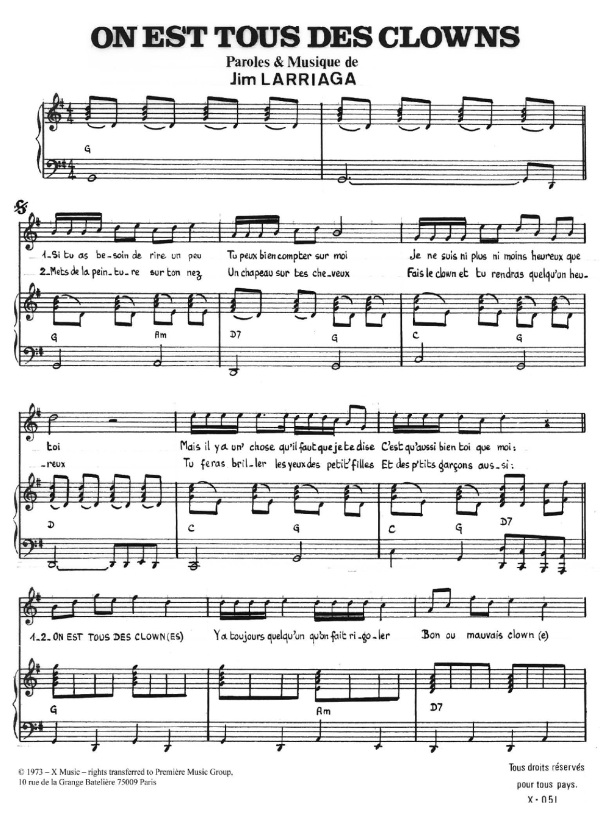 Carlos On Est Tous Des Clowns Musik Noten - Piano & Vocal - 119824-0
