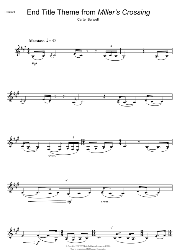 Carter Burwell Miller's Crossing (End Titles) Musik Noten - Piano Chords/Lyrics - 117519-0