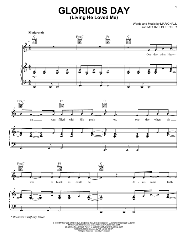 Casting Crowns Glorious Day (Living He Loved Me) Musik Noten - Lead Sheet / Fake Book - 178862-0