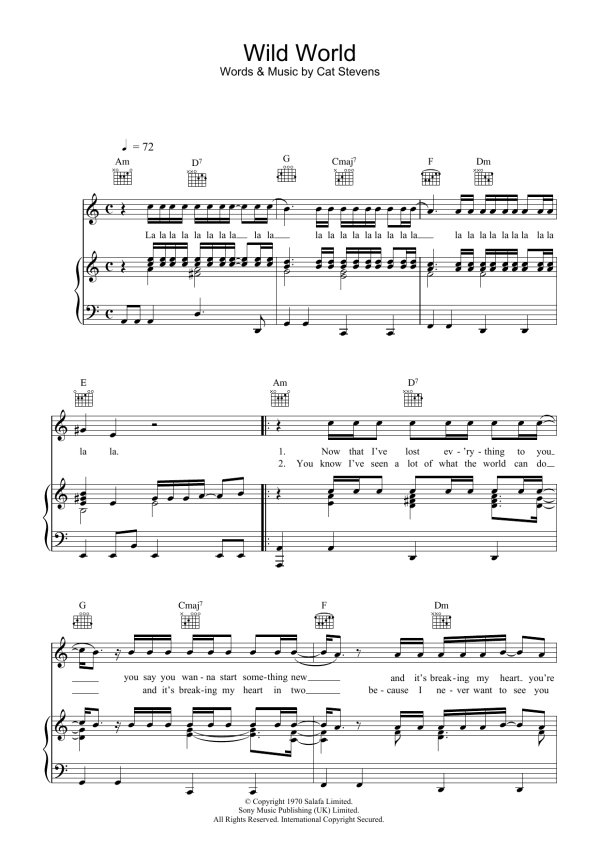 Cat Stevens Wild World Musik Noten - Easy Piano - 150225-0