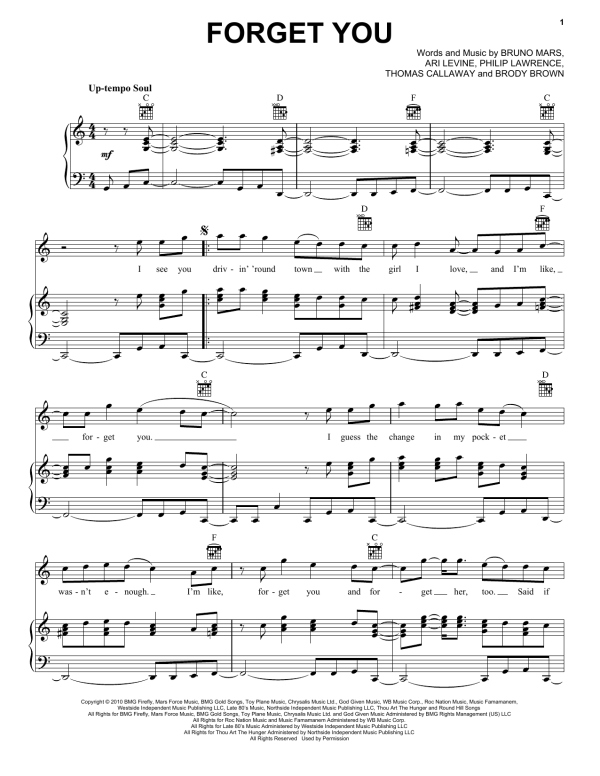 Cee Lo Green F**k You (Forget You) Musik Noten - Piano Chords/Lyrics - 108110-0