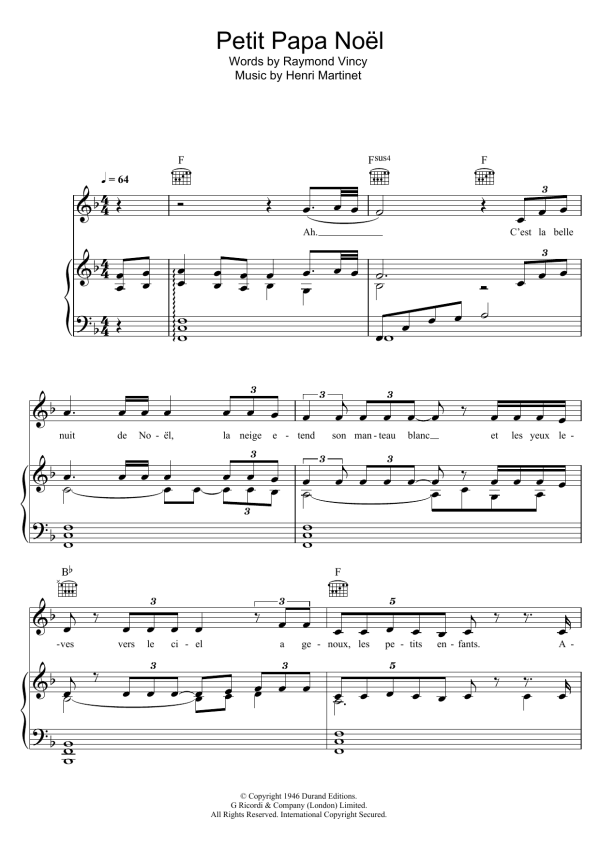 Celine Dion Petit Papa Noel Musik Noten - Piano, Vocal & Guitar Chords - 122578-0