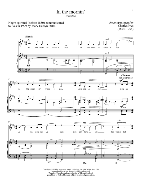 Charles Ives In The Mornin' Musik Noten - Piano & Vocal - 156244-0