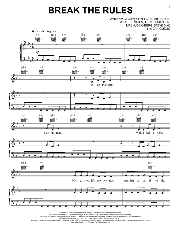 Charli XCX Break The Rules Musik Noten - Piano, Vocal & Guitar Chords - 173923-0