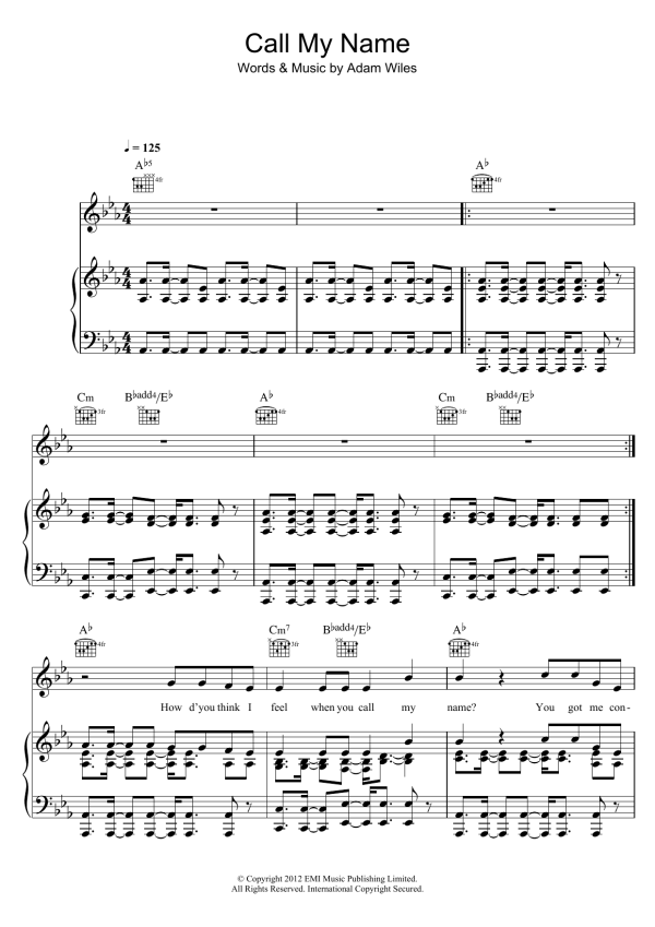 Cheryl Call My Name Musik Noten - Violin Solo - 117117-0