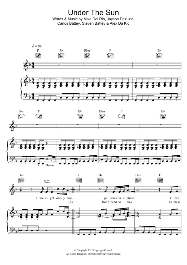 Cheryl Under The Sun Musik Noten - Piano Chords/Lyrics - 116918-0