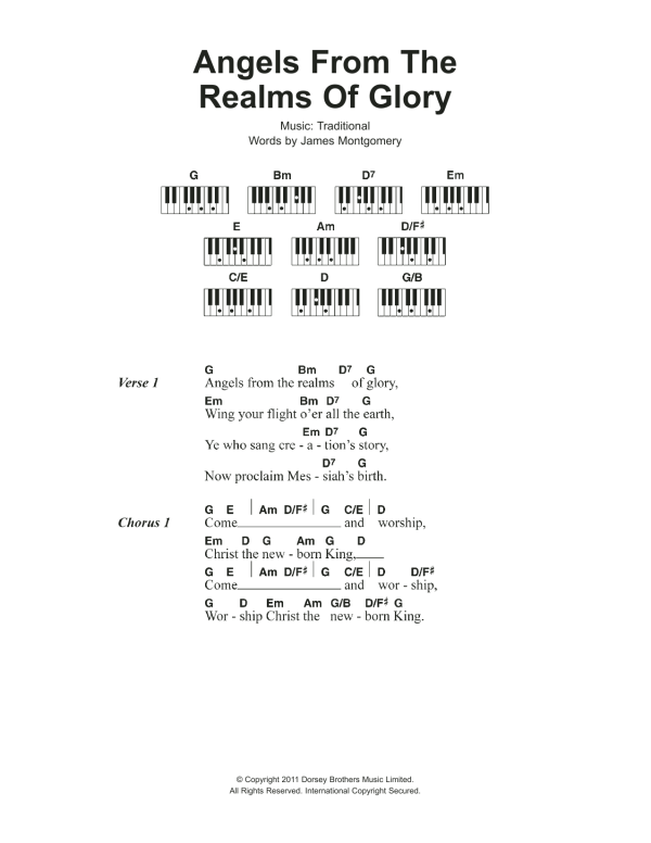 Christmas Carol Angels From The Realms Of Glory Musik Noten - Piano Chords/Lyrics - 110476-0