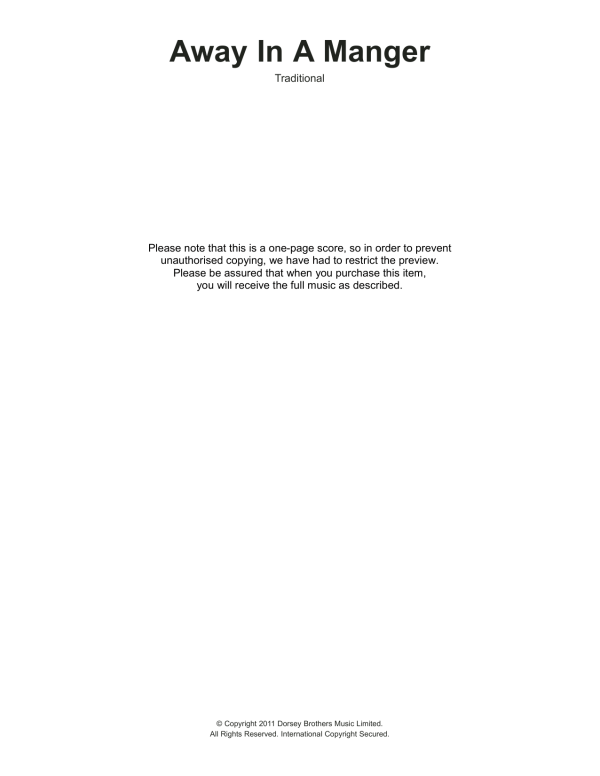 Christmas Carol Away In A Manger Musik Noten - Piano Chords/Lyrics - 110478-0