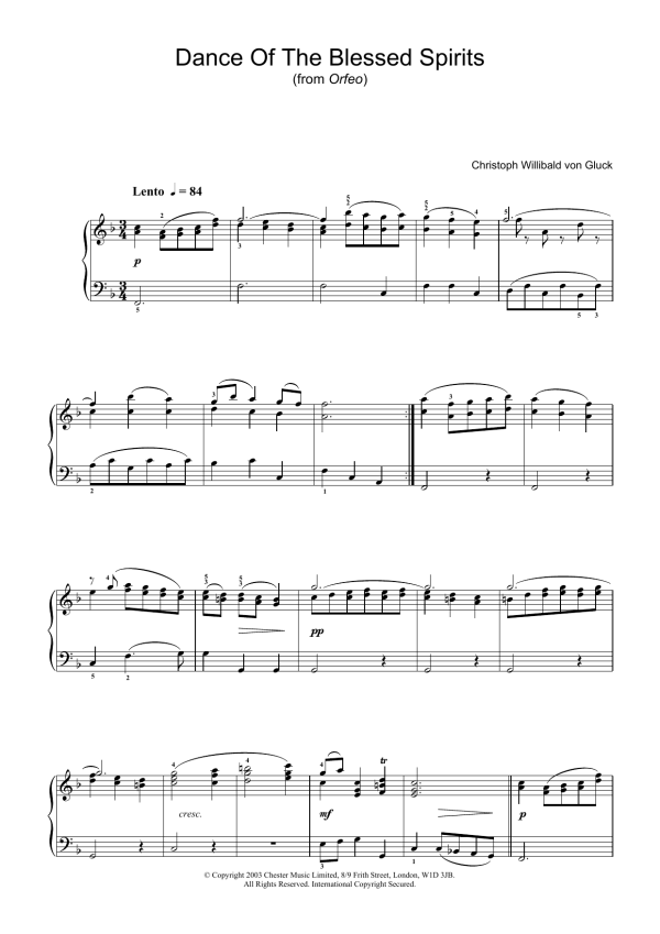 Christoph Willibald von Gluck Dance Of The Blessed Spirits (from Orfeo ed Euridice) Musik Noten - Easy Piano - 123591-0