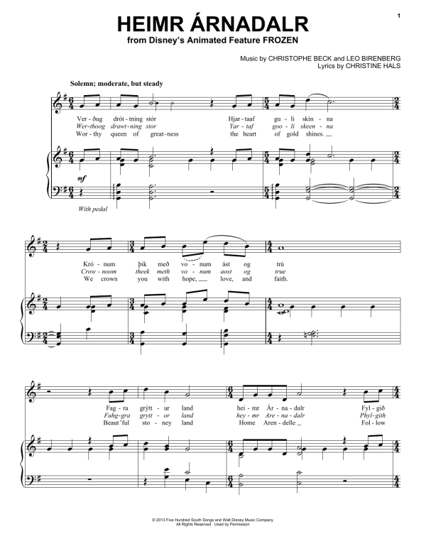 Christophe Beck Heimr Arnadalr (from Disney's Frozen) Musik Noten - Piano, Vocal & Guitar Chords - 152324-0