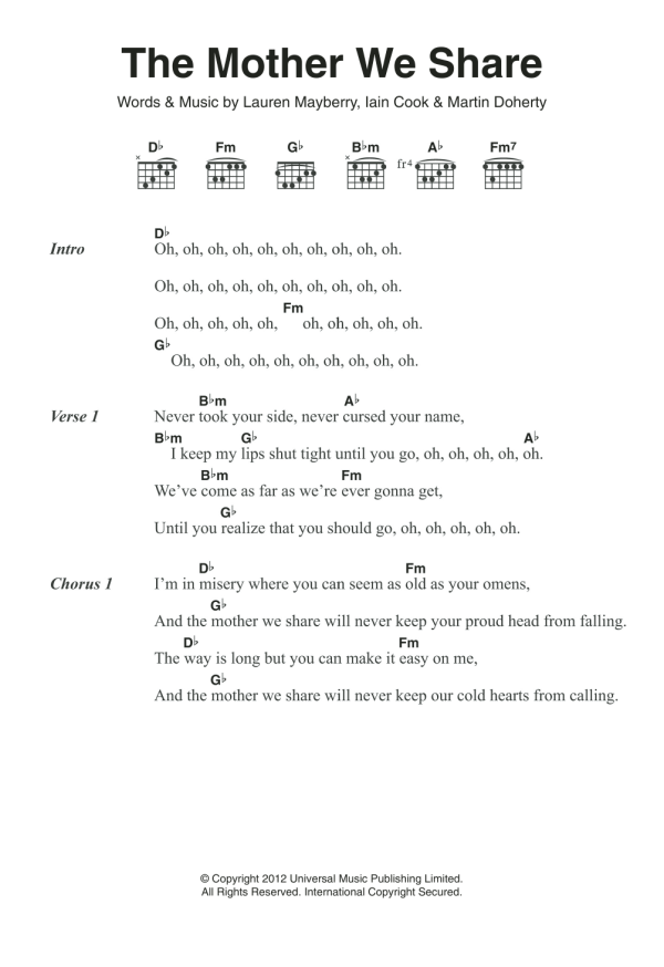 Chvrches The Mother We Share Musik Noten - Guitar Chords/Lyrics - 120919-0