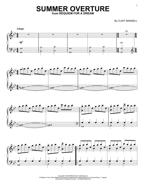 Clint Mansell Summer Overture (from Requiem For A Dream) Musik Noten - Piano, Vocal & Guitar Chords - 156884-0