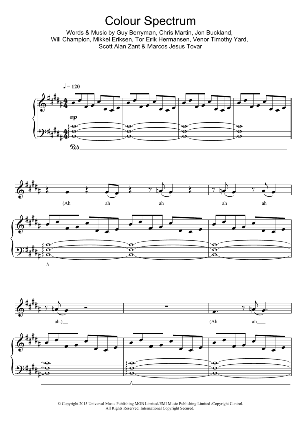 Coldplay Colour Spectrum Musik Noten - Piano, Vocal & Guitar Chords - 122997-0