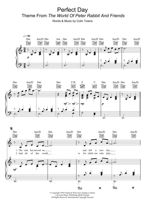 Colin Towns Perfect Day (Theme From 'The World Of Peter Rabbit And Friends') Musik Noten - Piano, Vocal & Guitar Chords - 121321-0