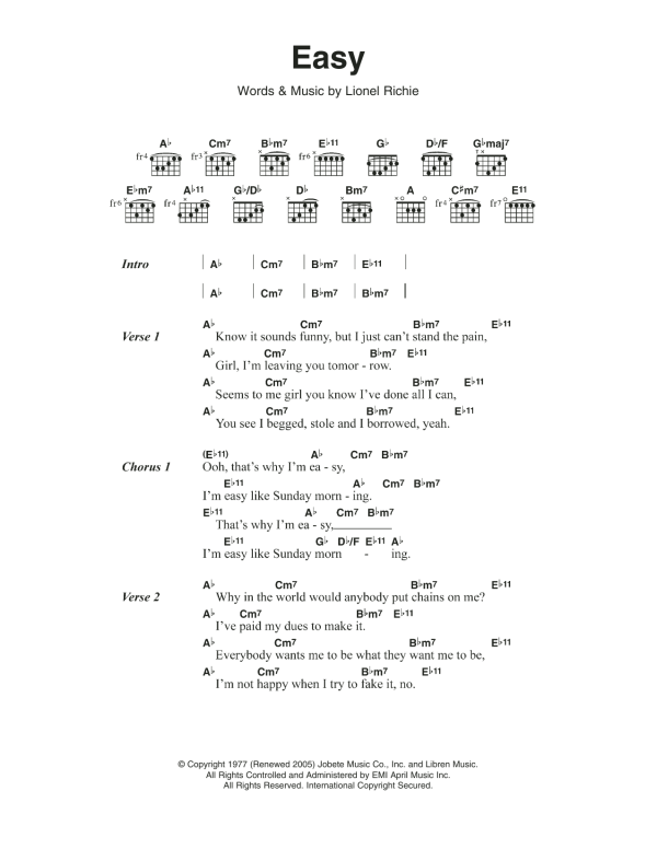 Commodores Easy Musik Noten - Guitar Chords/Lyrics - 116612-0