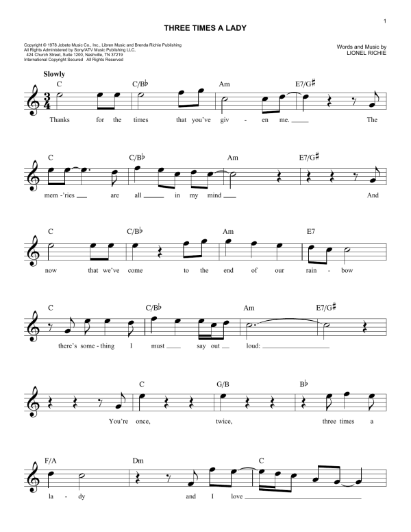 Commodores Three Times A Lady Musik Noten - Guitar Chords/Lyrics - 118257-0