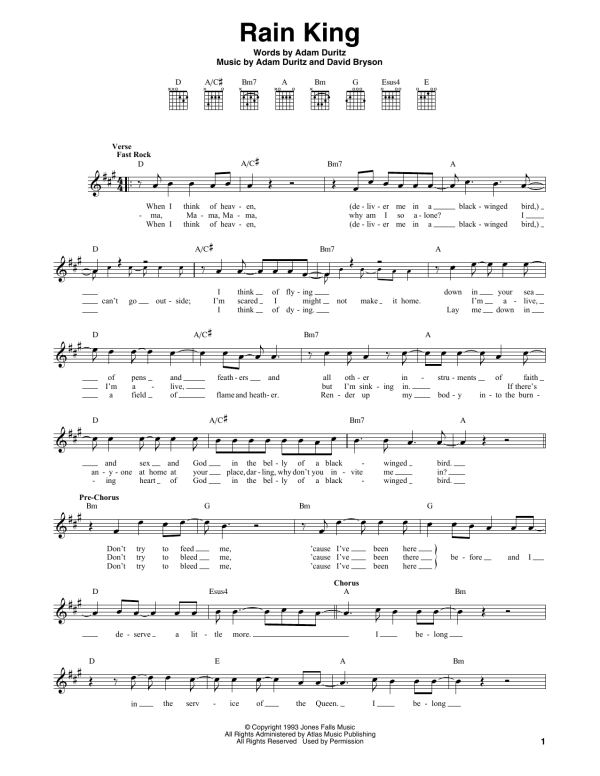 Counting Crows Rain King Musik Noten - Guitar Chords/Lyrics - 118000-0