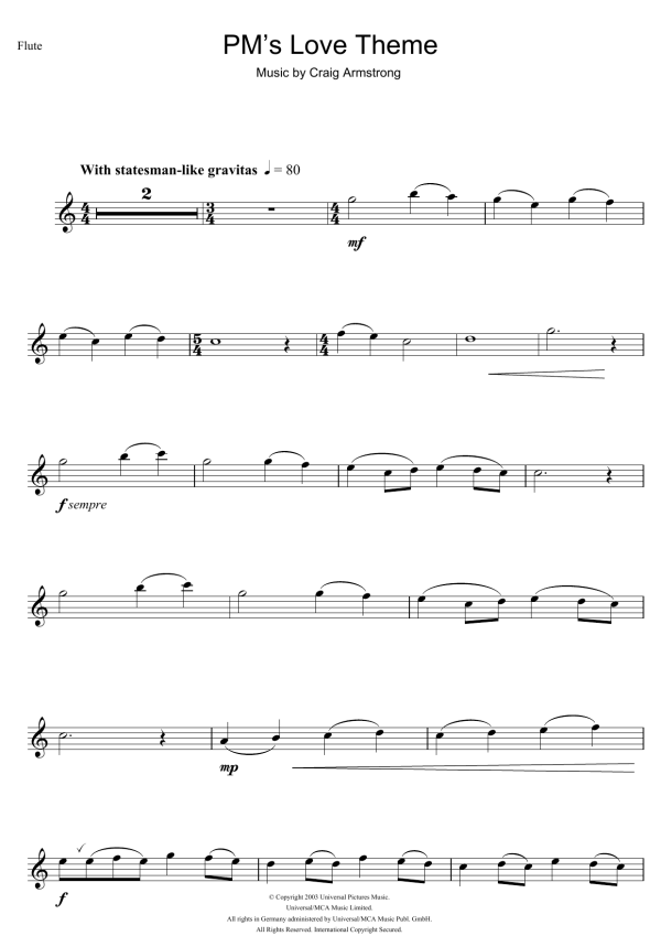 Craig Armstrong P.M.'s Love Theme (from Love Actually) Musik Noten - Piano Chords/Lyrics - 117522-0