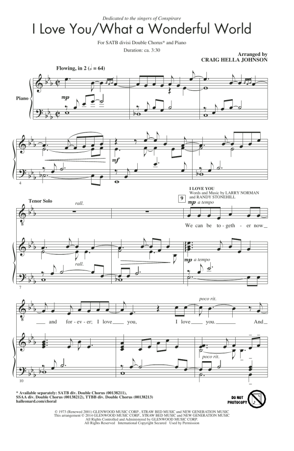 Craig Hella Johnson I Love You/What A Wonderful World Musik Noten - SATB Choir - 157849-0