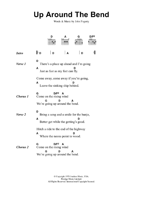 Creedence Clearwater Revival Up Around The Bend Musik Noten - Ukulele Chords/Lyrics - 89713-0