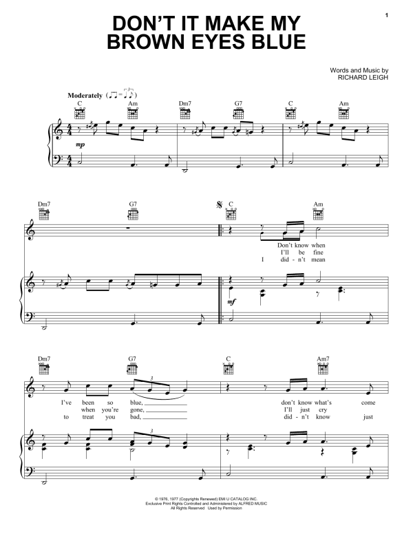 Crystal Gayle Don't It Make My Brown Eyes Blue Musik Noten - Ukulele - 151715-0