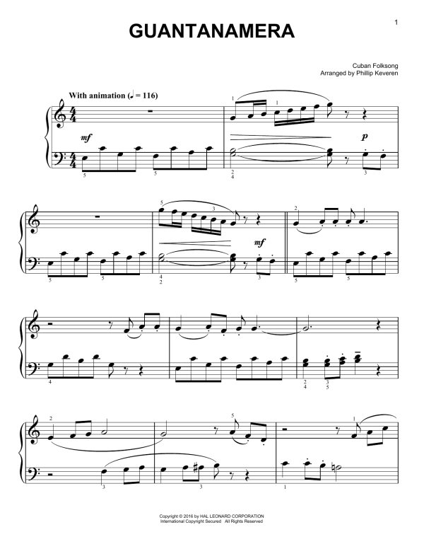 Cuban Folksong Guantanamera [Classical version] (arr. Phillip Keveren) Musik Noten - Easy Piano - 169229-0