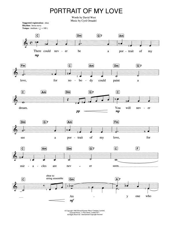 Cyril Ornadel Portrait Of My Love Musik Noten - Piano Chords/Lyrics - 117838-0