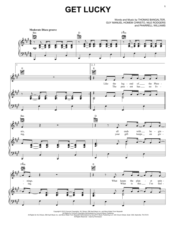 Daft Punk Get Lucky Musik Noten - Guitar Chords/Lyrics - 150332-0