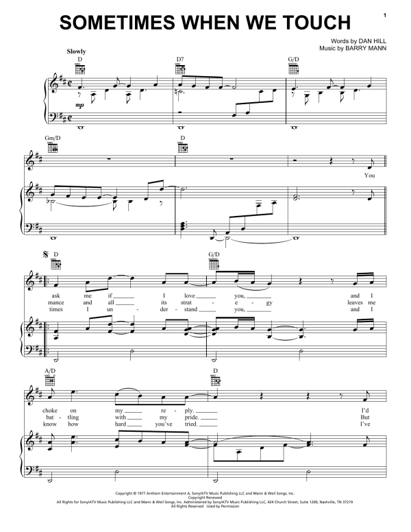 Dan Hill Sometimes When We Touch Musik Noten - Piano Chords/Lyrics - 117844-0