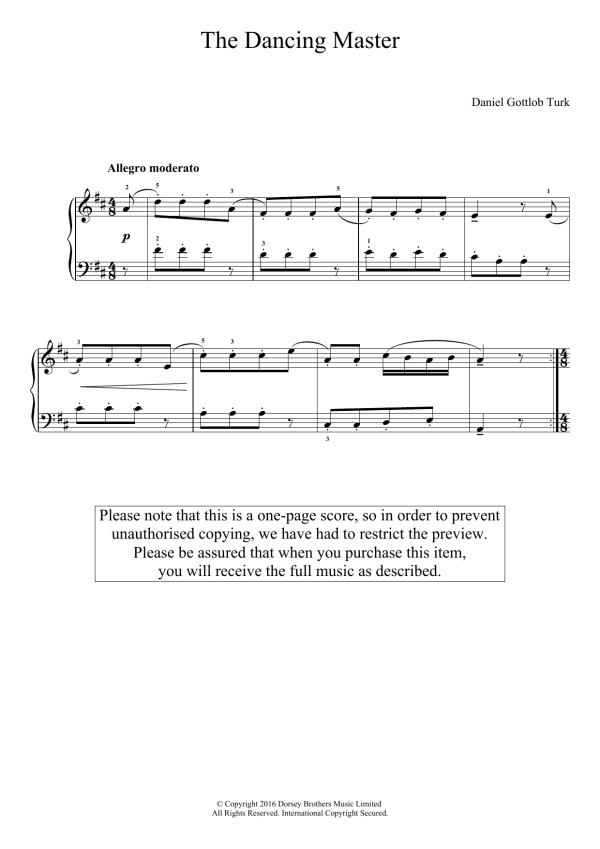 Daniel Gottlob Türk The Dancing Master Musik Noten - Easy Piano - 123600-0