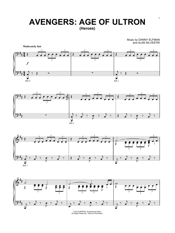 Danny Elfman Heroes (from Avengers: Age of Ultron) Musik Noten - Piano Solo - 161213-0