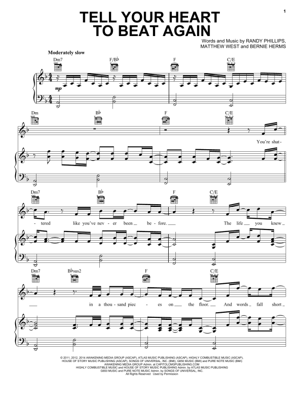 Danny Gokey Tell Your Heart To Beat Again Musik Noten - Piano, Vocal & Guitar Chords - 169180-0